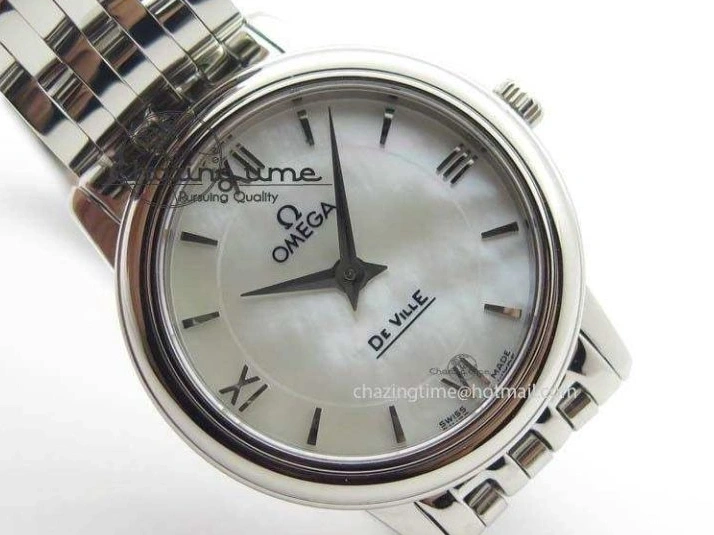 0505 Colorful De Ville 27mm Ladies MK 1:1 Best Edition White MOP Dial On SS Bracelet Ronda Quartz 8191